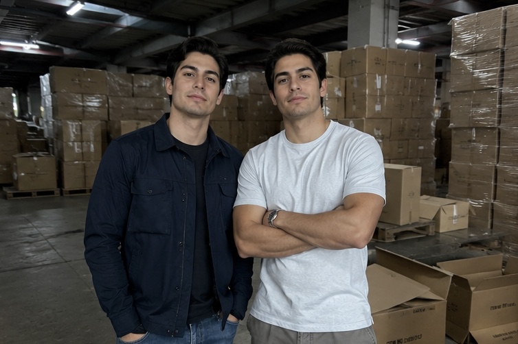 Andrés y Pablo Gastón en la bodega de importación